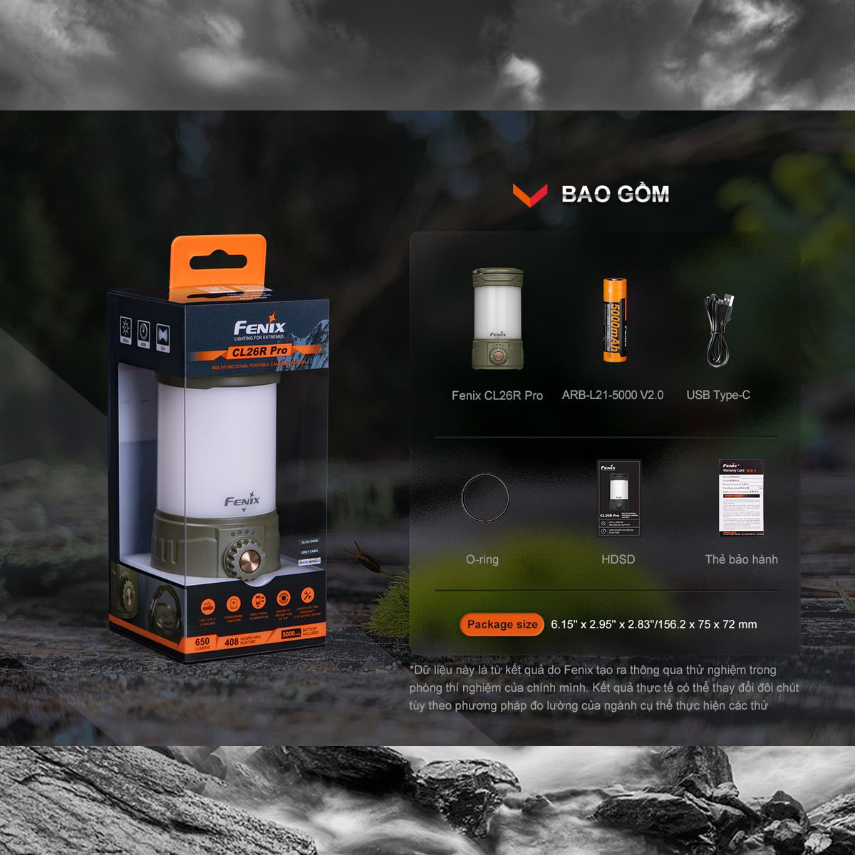 FENIX CL26R Pro Đèn pin độ sáng 650 lumen pin 21700 sạc USB-C chiếu tỏa 360 độ Cắm Trại