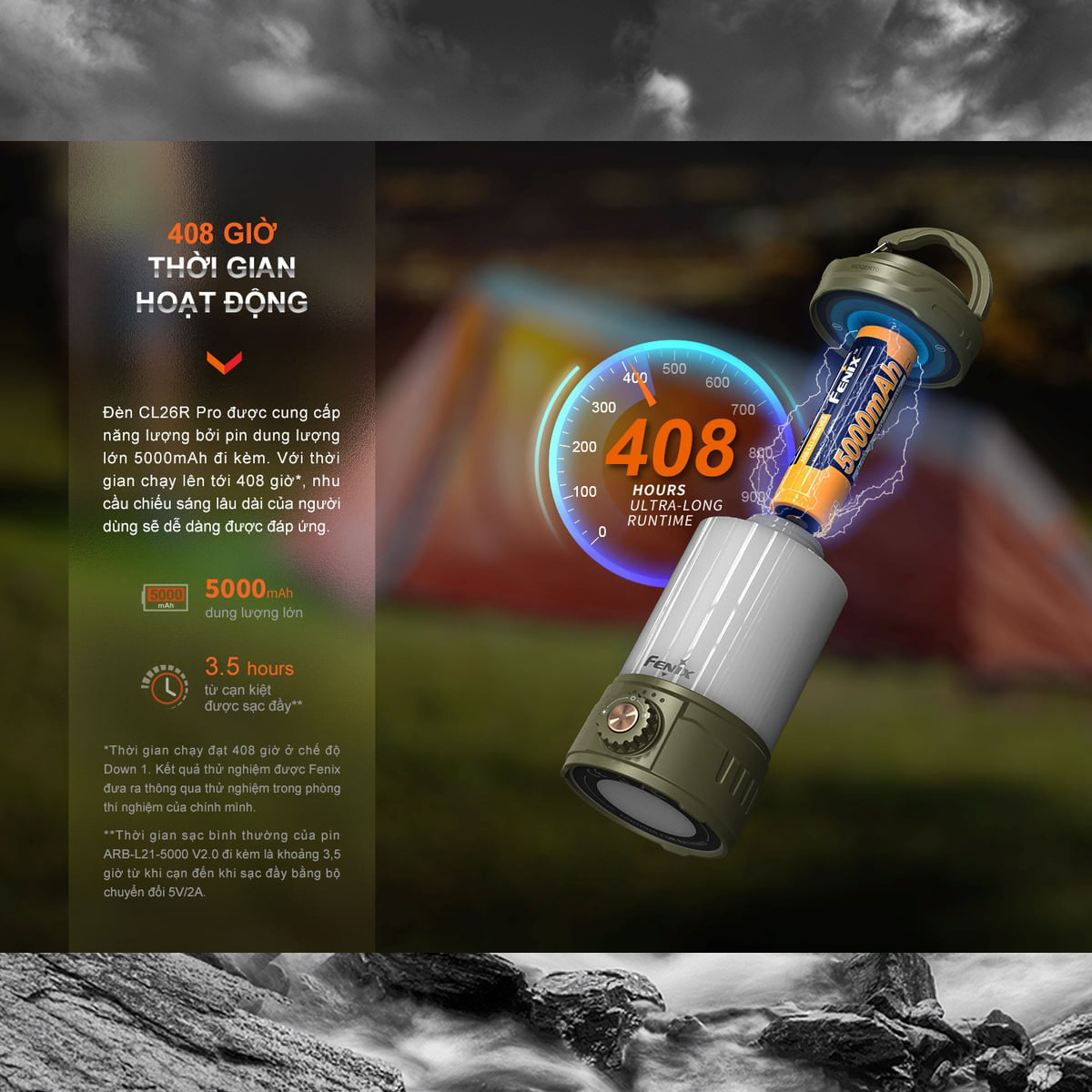 FENIX CL26R Pro Đèn pin độ sáng 650 lumen pin 21700 sạc USB-C chiếu tỏa 360 độ Cắm Trại