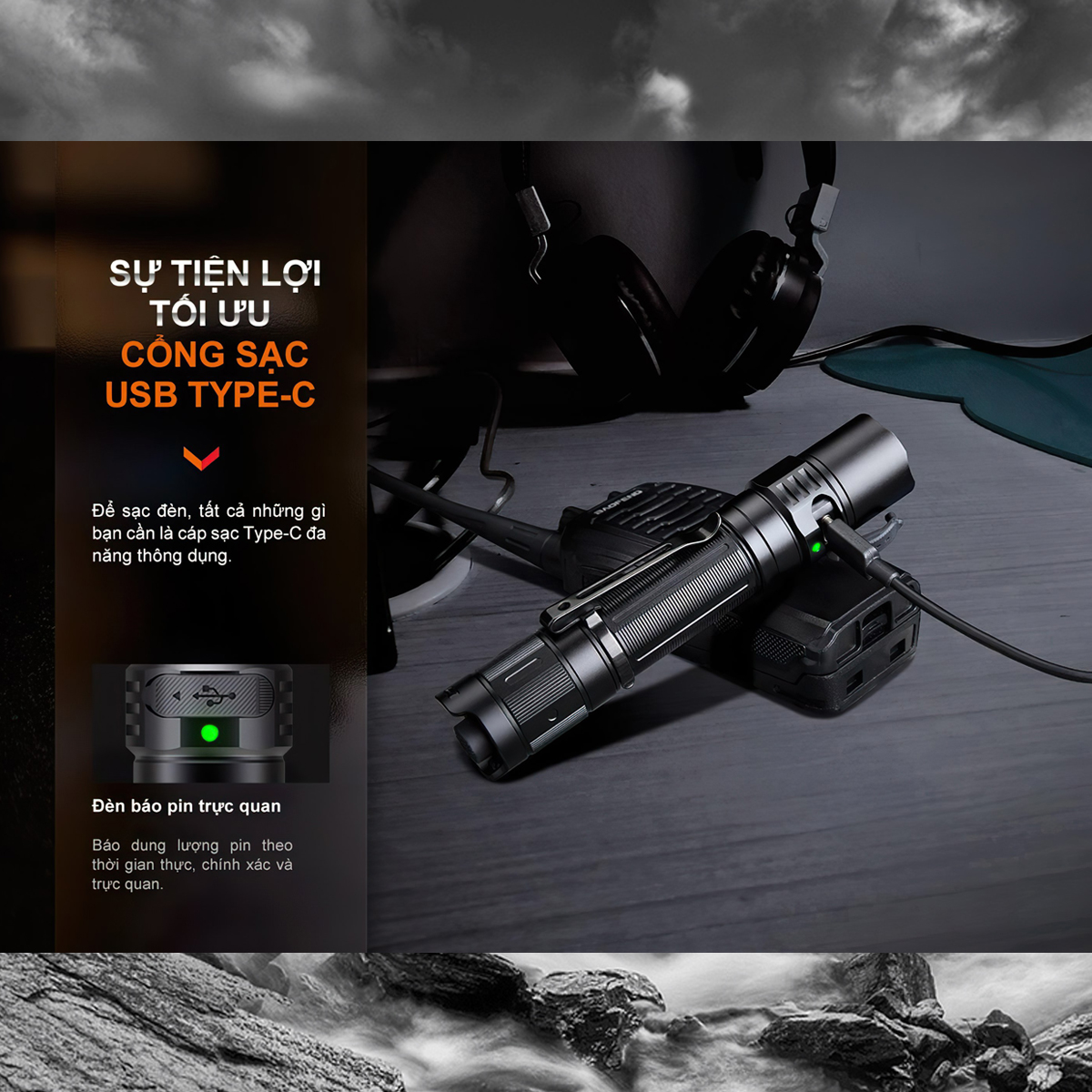 Fenix PD35R Đèn Pin Cắm Trại Chiếu xa 353 mét 1700 Lumen