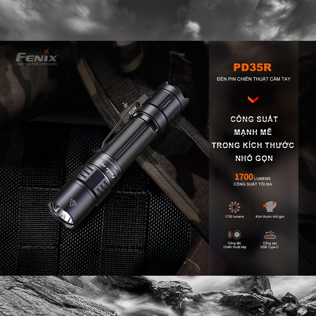 Fenix PD35R Đèn Pin Cắm Trại Chiếu xa 353 mét 1700 Lumen