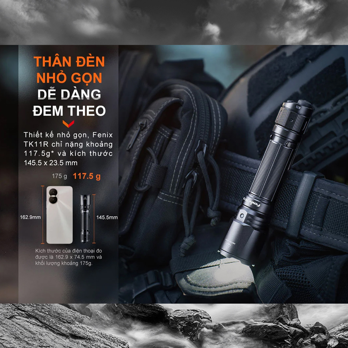 FENIX TK11R Đèn pin sáng 1600 lumen chiếu xa 420m pin sạc 18650 Cắm Trại