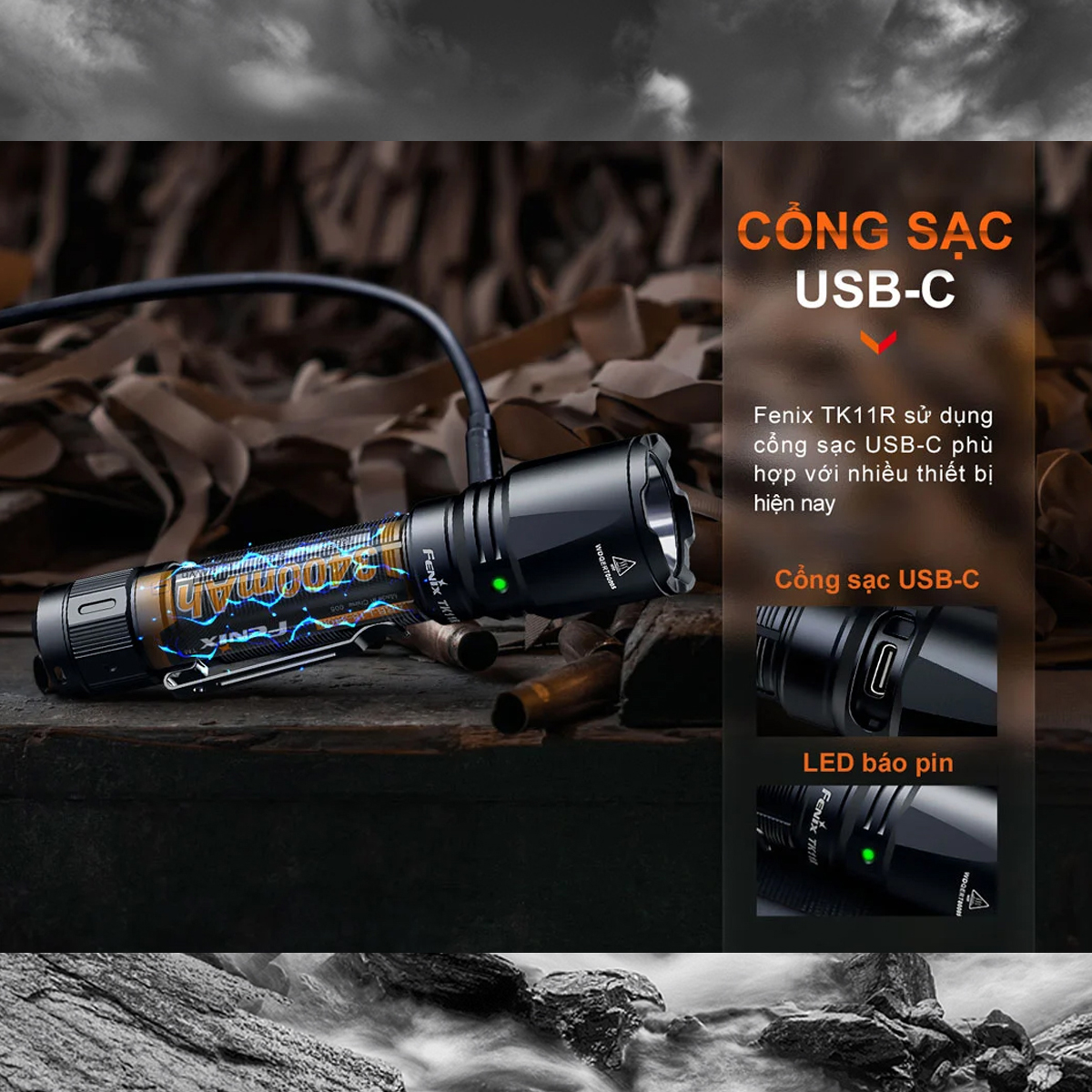 FENIX TK11R Đèn pin sáng 1600 lumen chiếu xa 420m pin sạc 18650 Cắm Trại