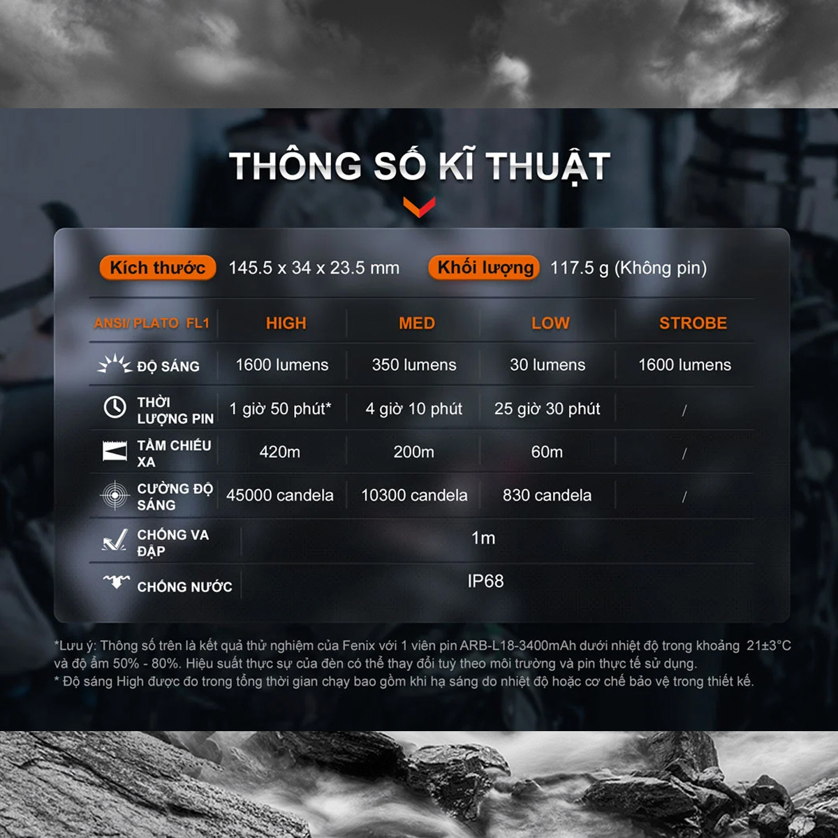 FENIX TK11R Đèn pin sáng 1600 lumen chiếu xa 420m pin sạc 18650 Cắm Trại