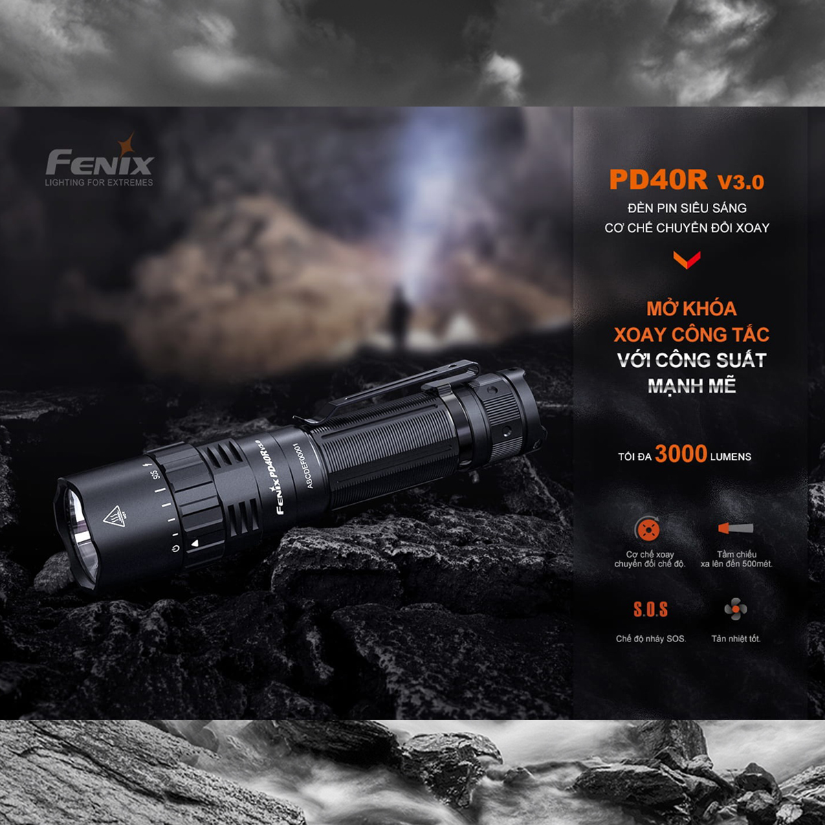 Fenix Pd40R V3.0 Đèn Pin Siêu Sáng Cắm Trại