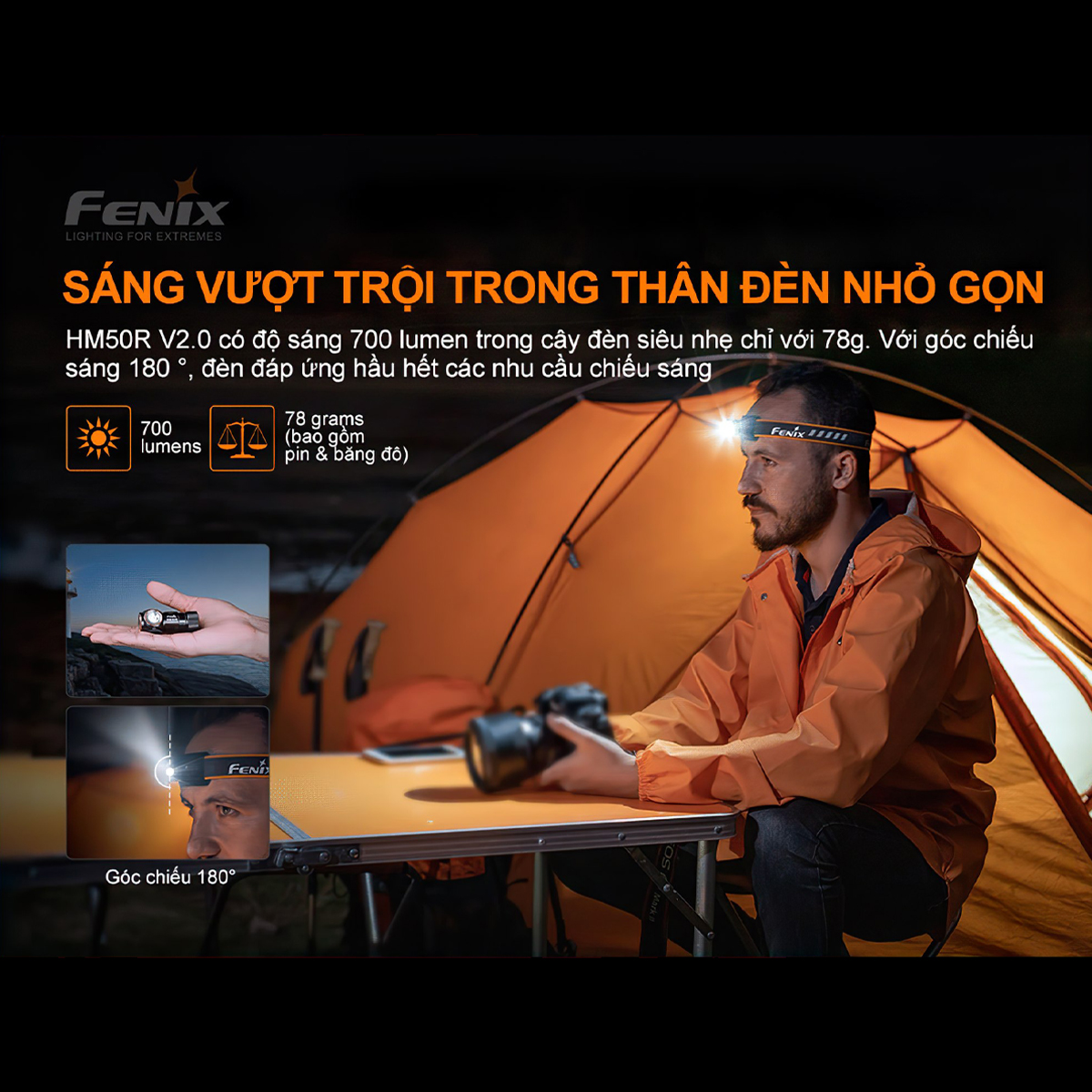 Fenix Hm50R V2.0 Đèn Pin Đội Đầu Cắm Trại Du Lịch Độ Sáng 700 Lumen Chiếu Xa 115M