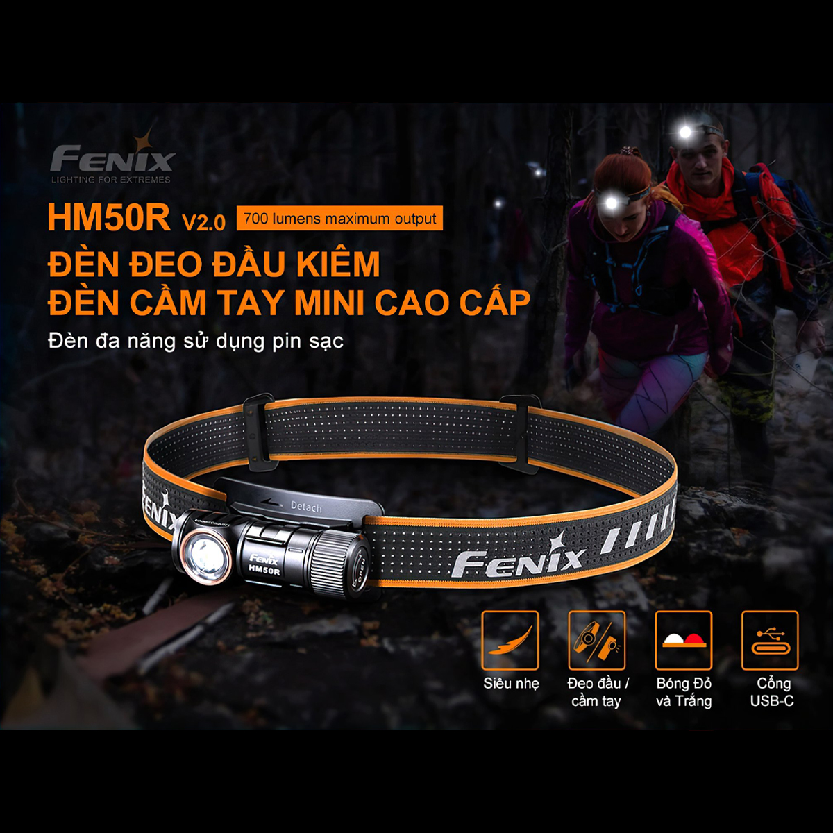 Fenix Hm50R V2.0 Đèn Pin Đội Đầu Cắm Trại Du Lịch Độ Sáng 700 Lumen Chiếu Xa 115M