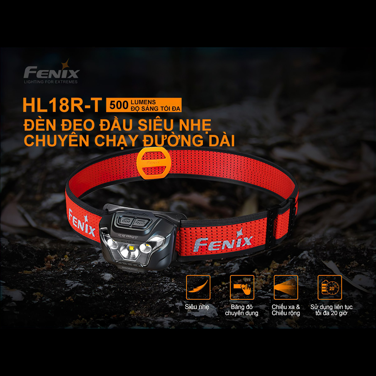 Fenix Hl18R-T Đèn Pin Đội Đầu Cắm Trại Du Lịch Siêu Nhẹ  Sáng 500 Lumen Chiếu Xa 82M Sạc Usb
