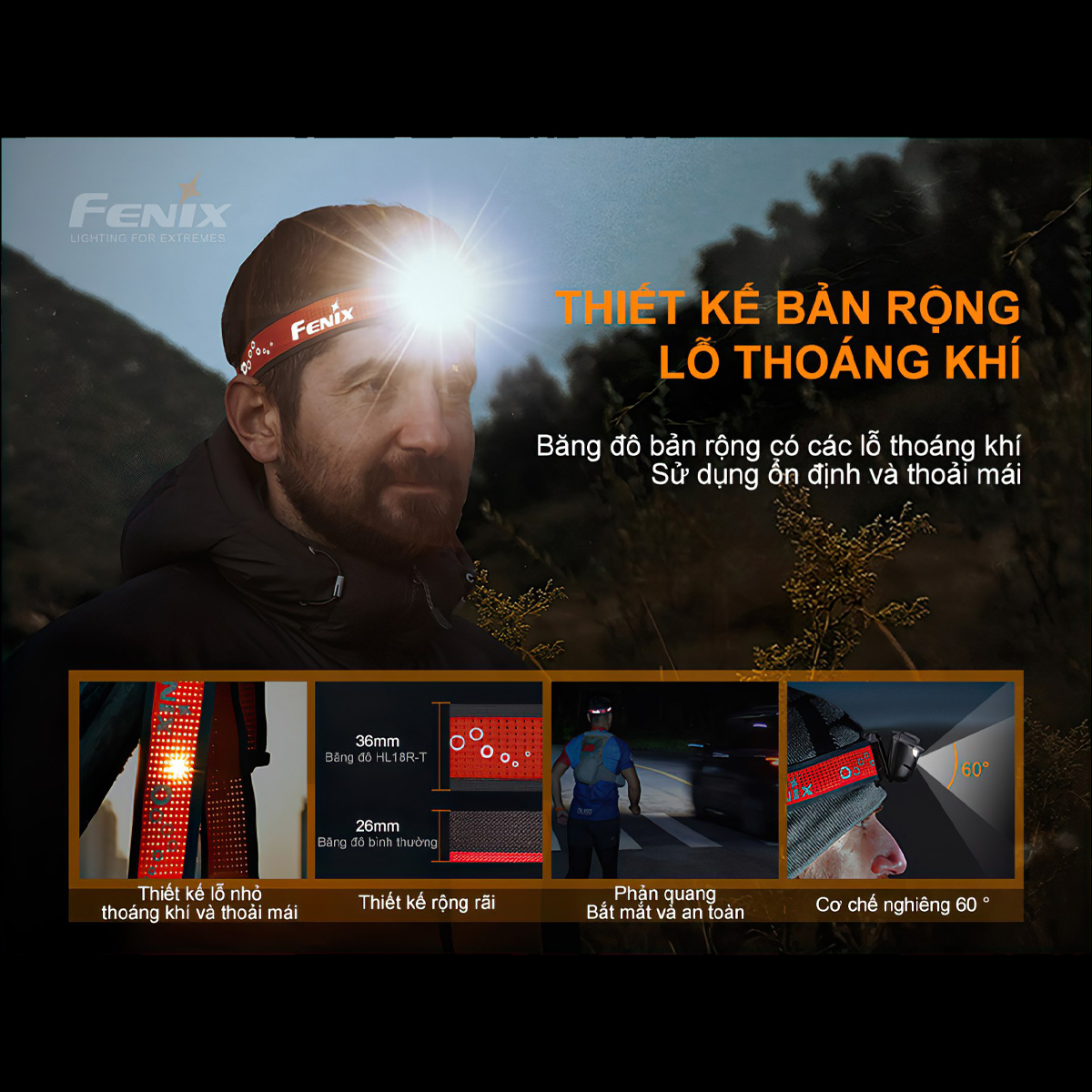 Fenix Hl18R-T Đèn Pin Đội Đầu Cắm Trại Du Lịch Siêu Nhẹ  Sáng 500 Lumen Chiếu Xa 82M Sạc Usb