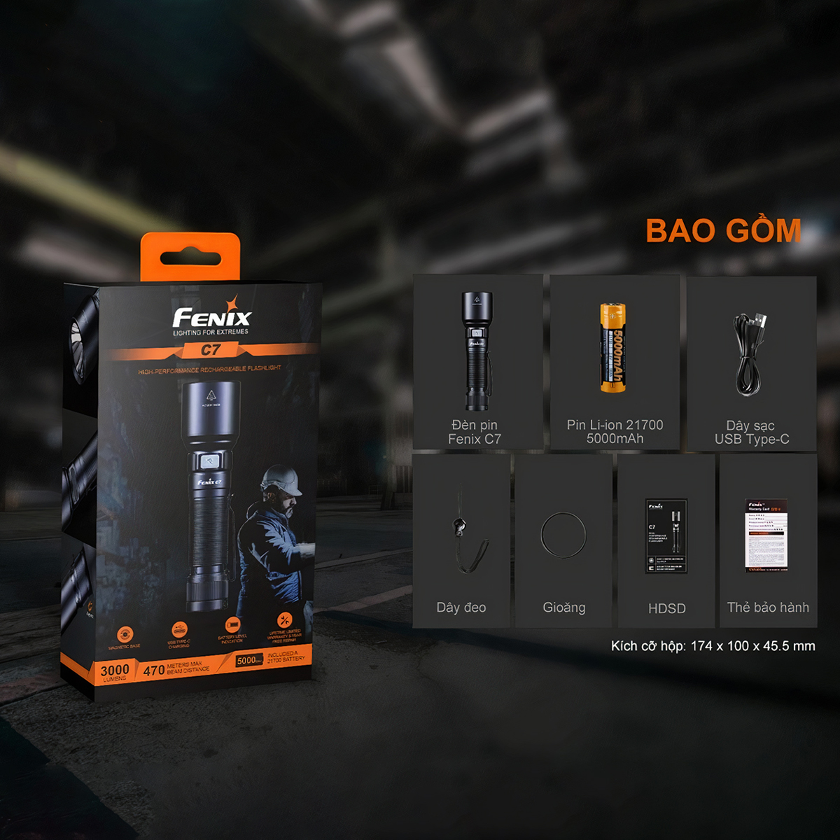 FENIX C7 Đèn pin sạc USB-C pin sạc 21700 kèm theo