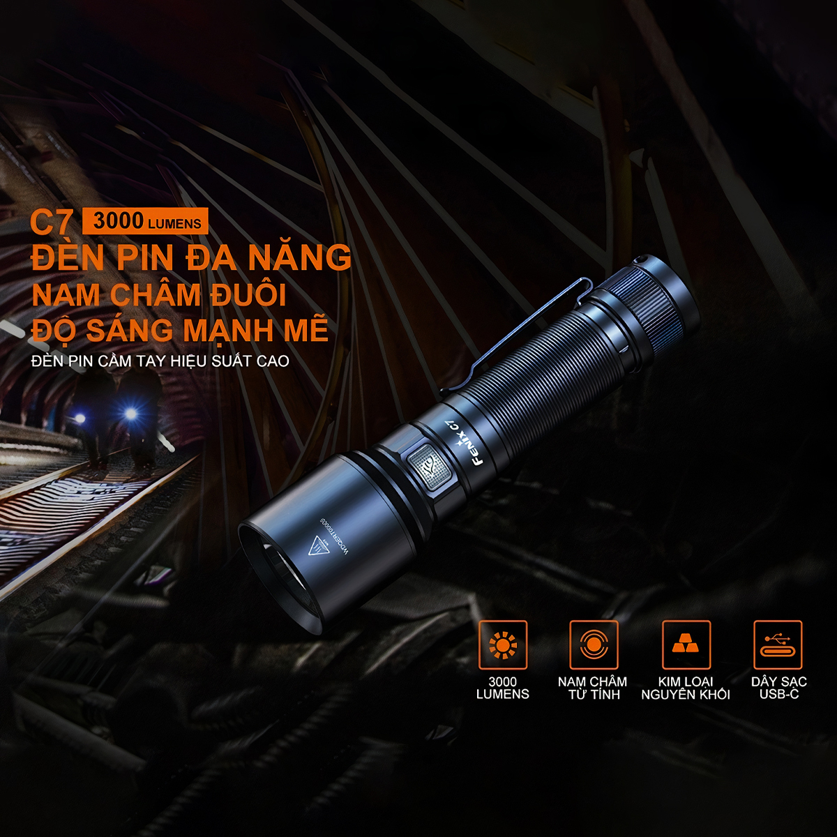 FENIX C7 Đèn pin sạc USB-C pin sạc 21700 kèm theo