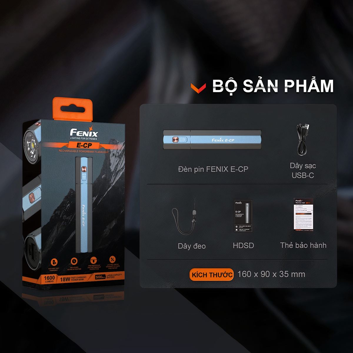 FENIX E-CP Đèn Pin Độ Sáng 1600 Lumen