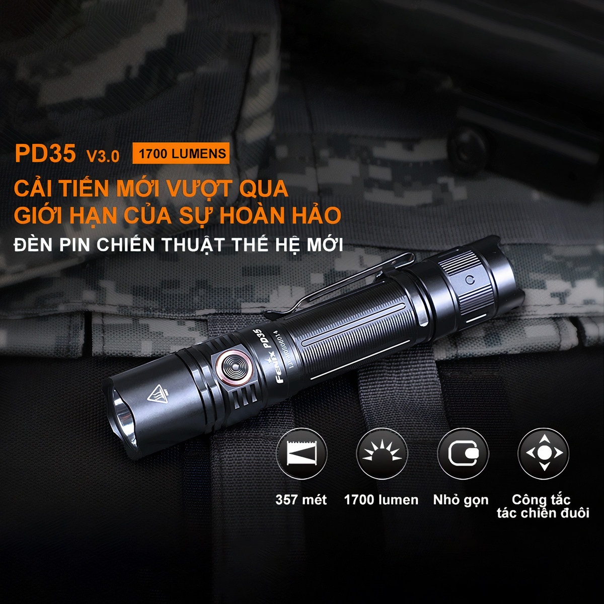 FENIX PD35 V3.0 Đèn Pin Độ Sáng 1700 Lumen