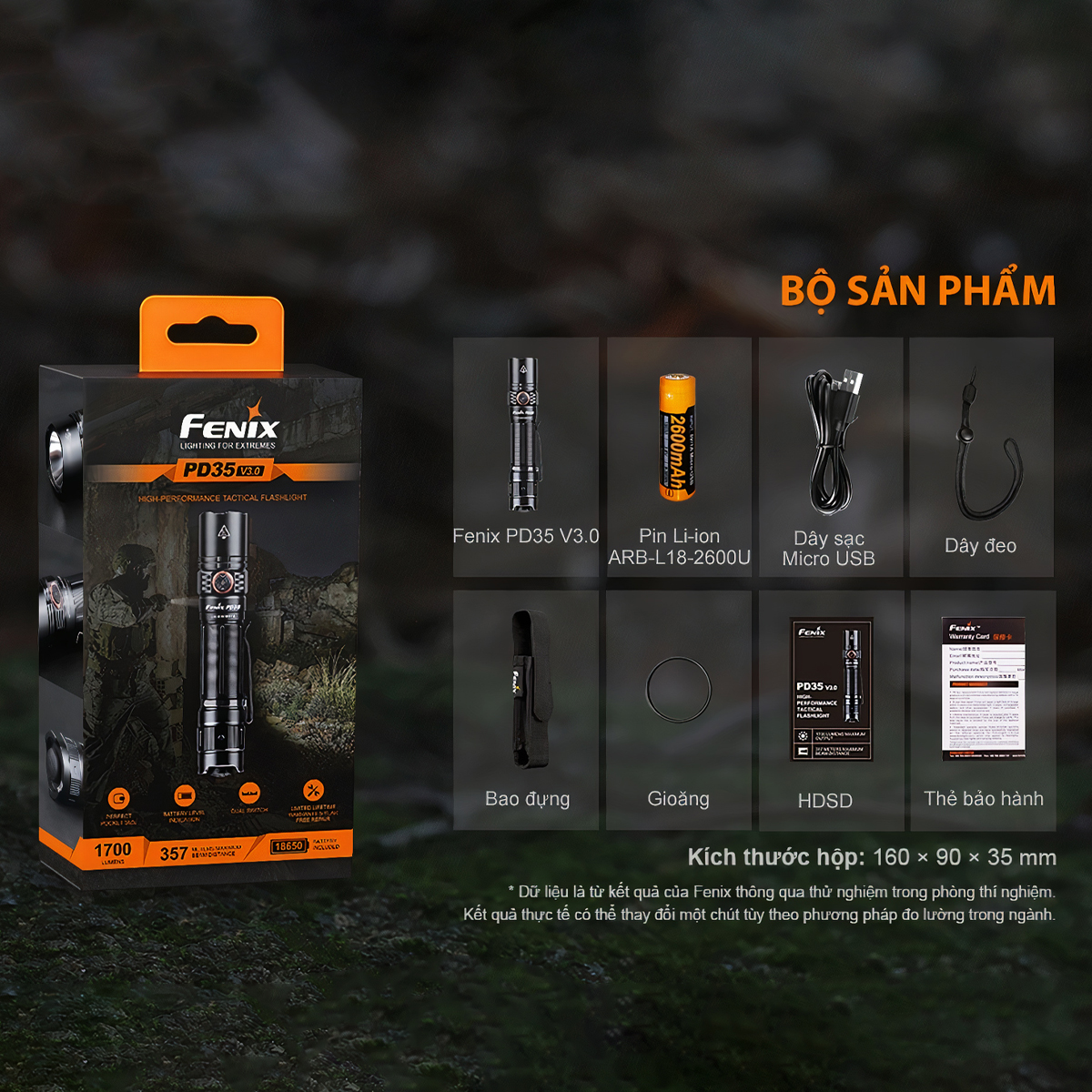 FENIX PD35 V3.0 Đèn Pin Độ Sáng 1700 Lumen