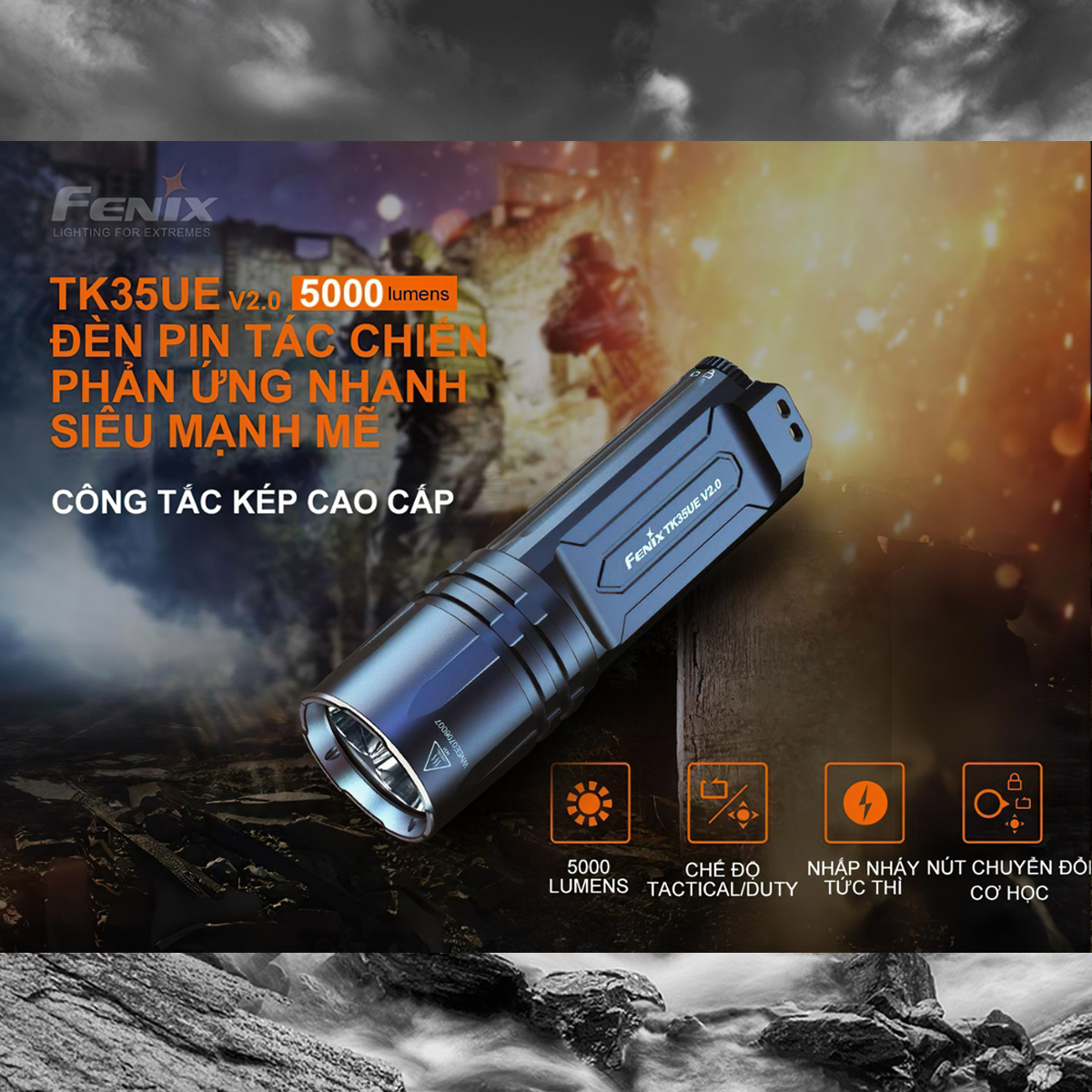 FENIX TK35UE V2.0  Đèn pin sáng 5000 lumen chiếu xa 400m