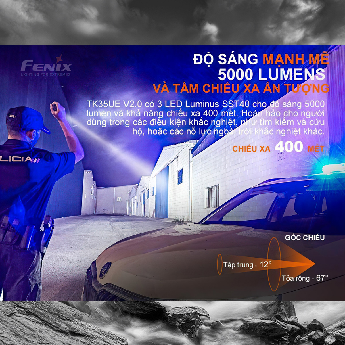 FENIX TK35UE V2.0  Đèn pin sáng 5000 lumen chiếu xa 400m