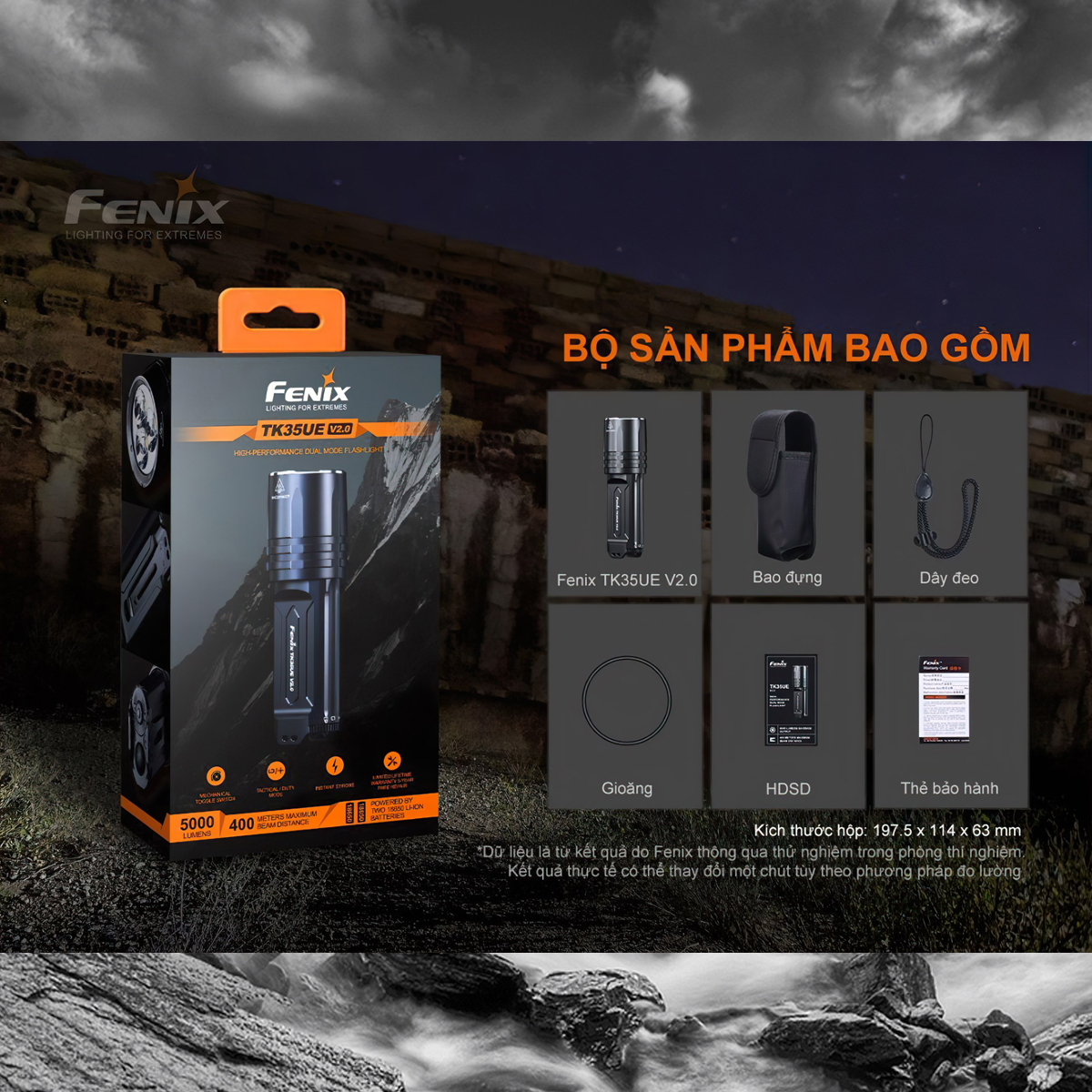 FENIX TK35UE V2.0  Đèn pin sáng 5000 lumen chiếu xa 400m