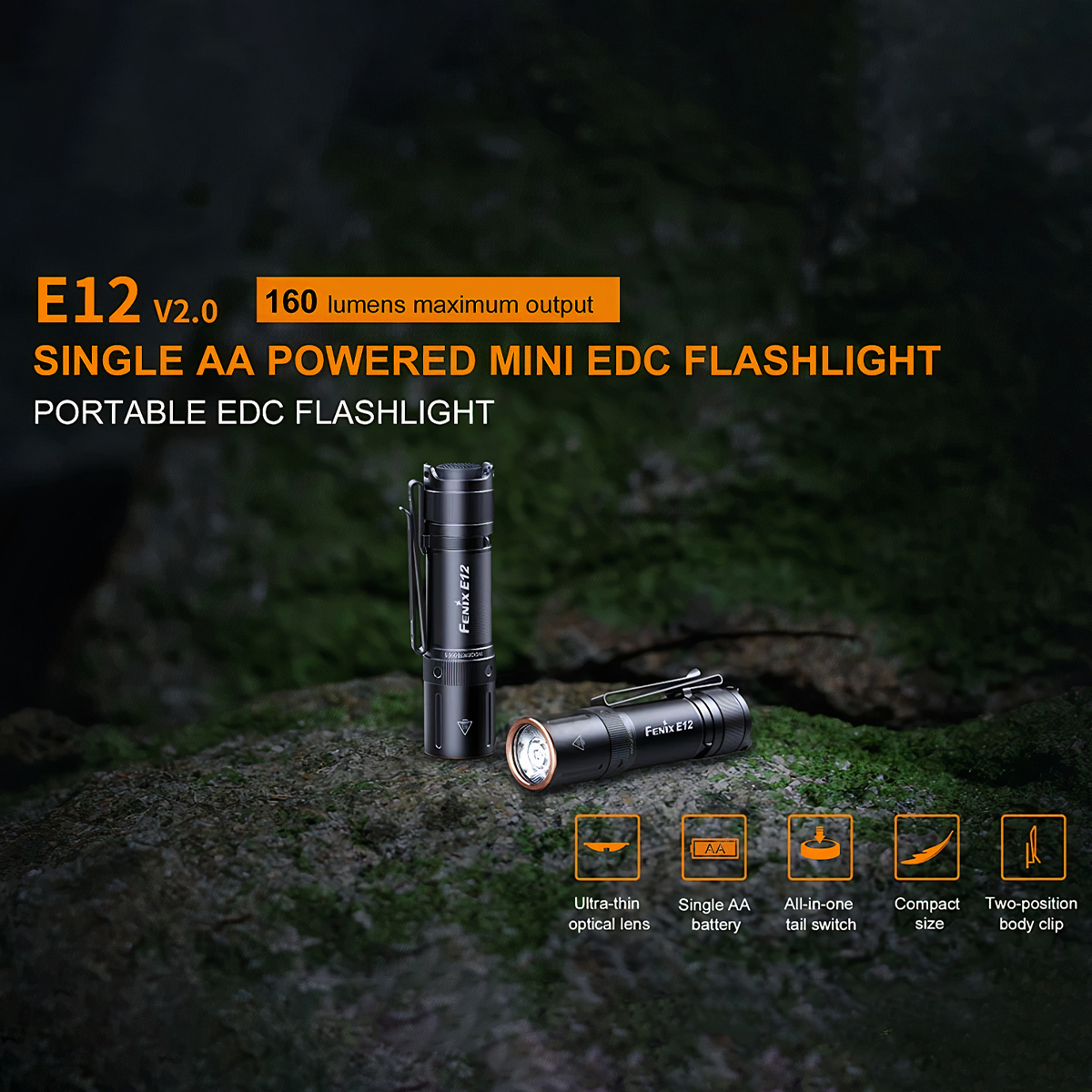 FENIX E12 V2.0 Đèn Pin Mini Cắm Trại Độ Sáng 160 lumens