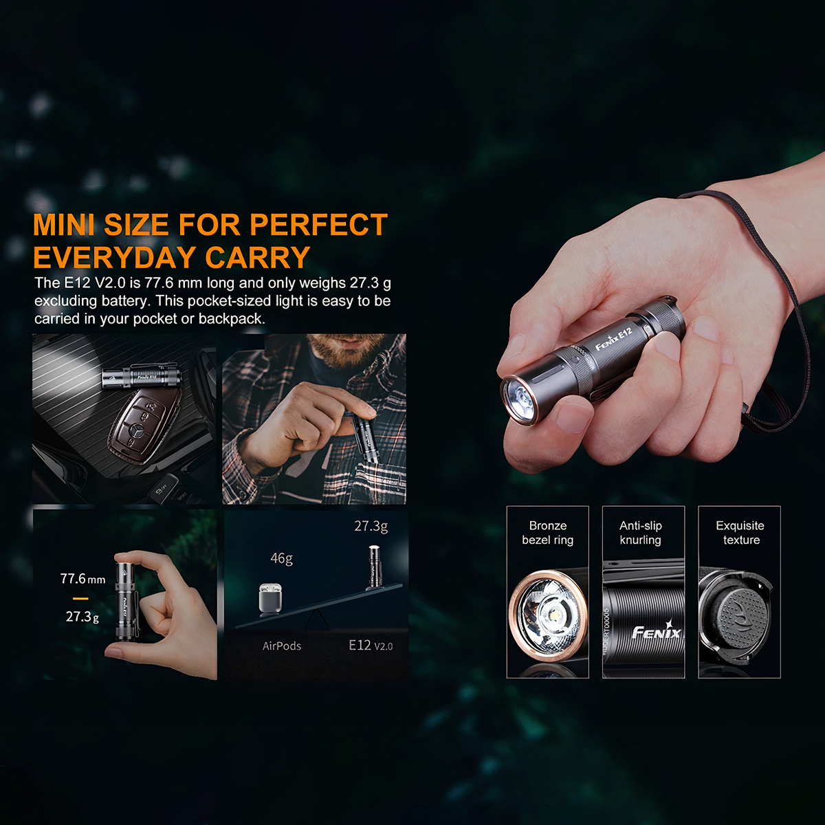 FENIX E12 V2.0 Đèn Pin Mini Cắm Trại Độ Sáng 160 lumens