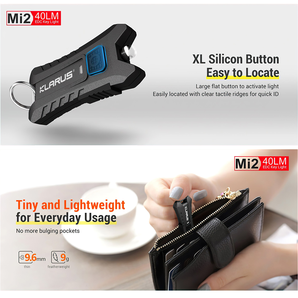 Đèn Pin Móc Khóa Cắm Trại Du Lịch Klarus Mi2 Độ Sáng 40 Lumen Cổng Sạc Usb Pin 120Mah (Liền Thân)