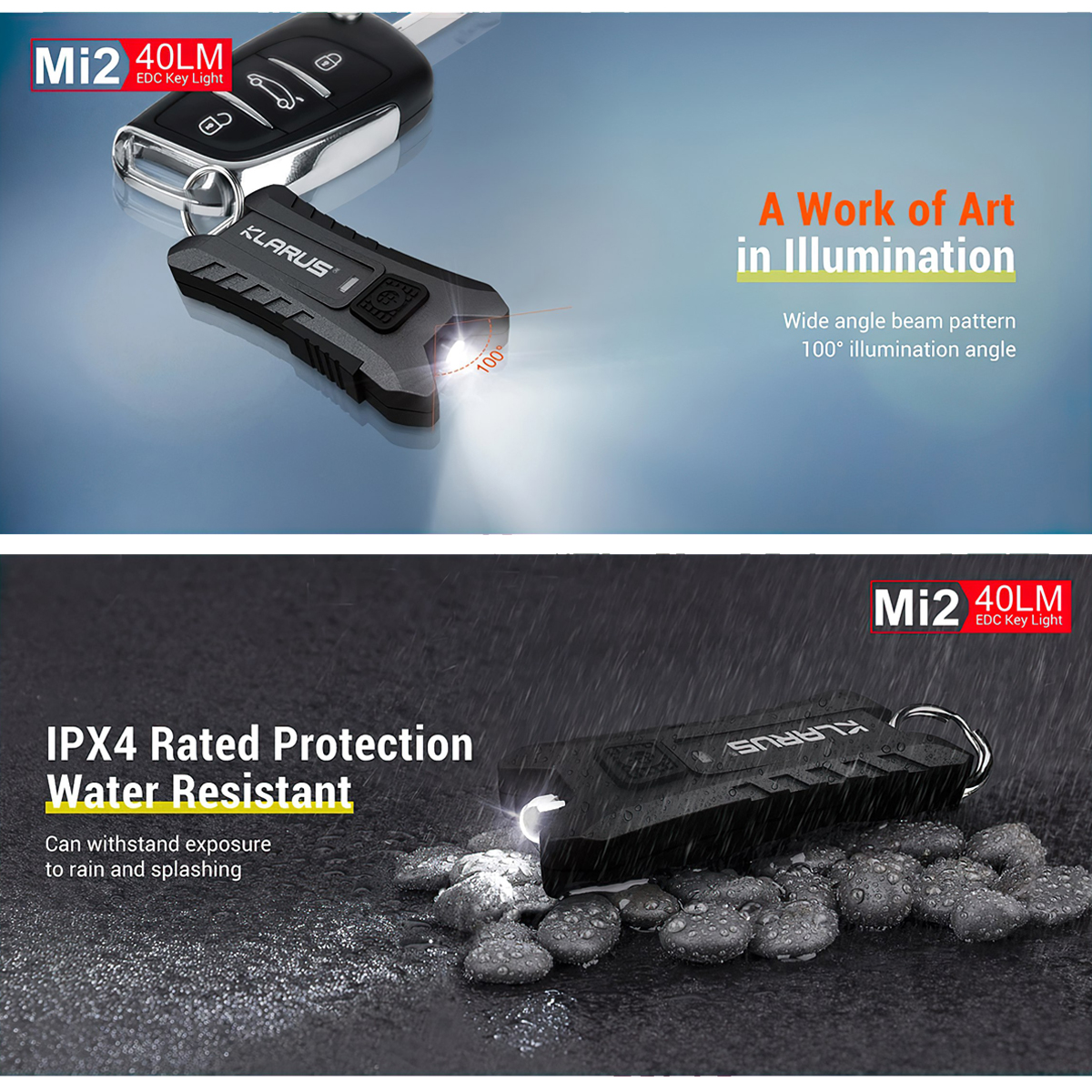 Đèn Pin Móc Khóa Cắm Trại Du Lịch Klarus Mi2 Độ Sáng 40 Lumen Cổng Sạc Usb Pin 120Mah (Liền Thân)