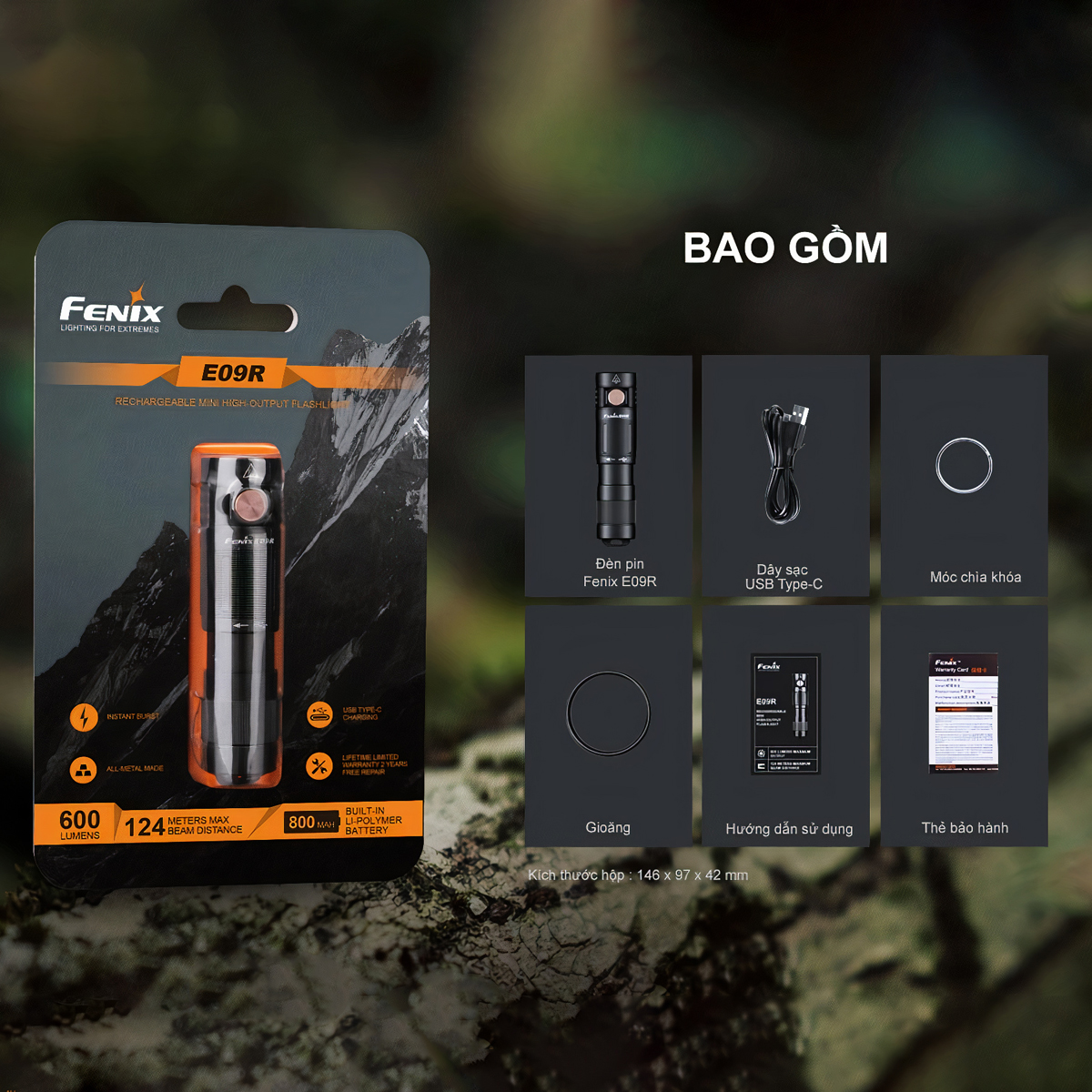 FENIX E09R Đèn Pin Móc Khóa Độ Sáng 600lm