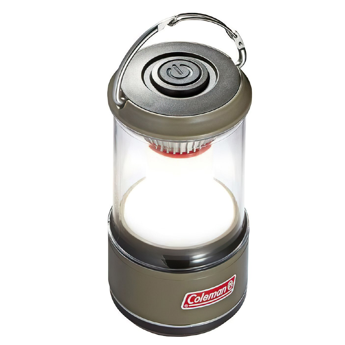 Đèn sạc Coleman All Night 600 Lumen đang bật sáng, nhìn từ trên xuống