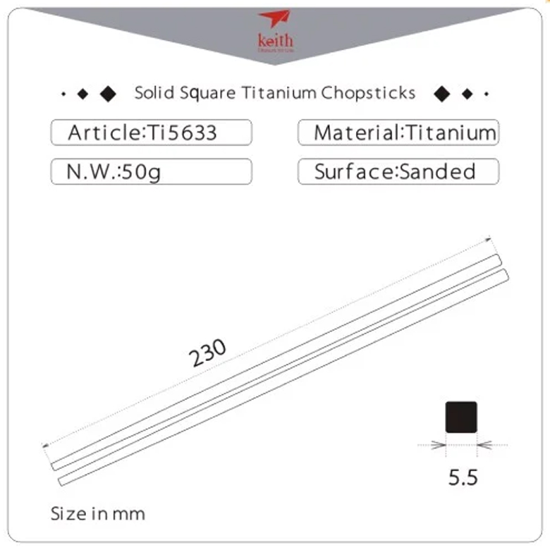 Keith Đũa Solid Square Titanium Chopsticks ( Titanium đặc ruột )