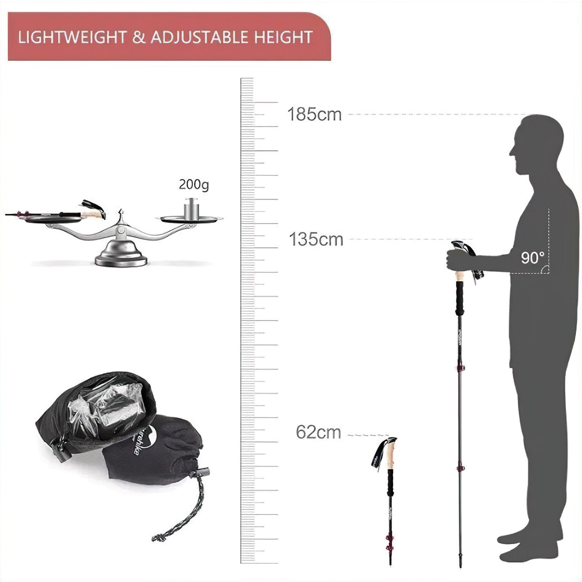 Gậy Leo Núi Bằng Sợi Carbon Naturehike (1 cặp)