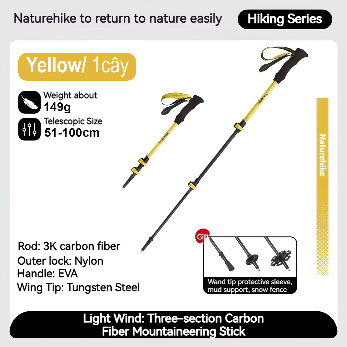 Naturehike Gậy Carbon Leo Núi Siêu Bền Nhẹ (1 cây) CNK2300DS010