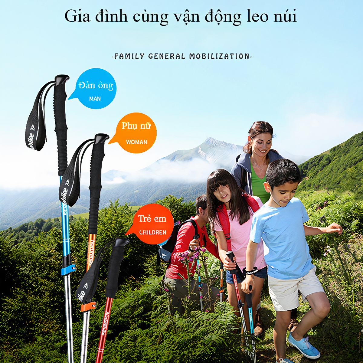 Gậy Leo Núi Hợp Kim Nhôm Rút Gọn Naturehike Trekking Pole - 120cm