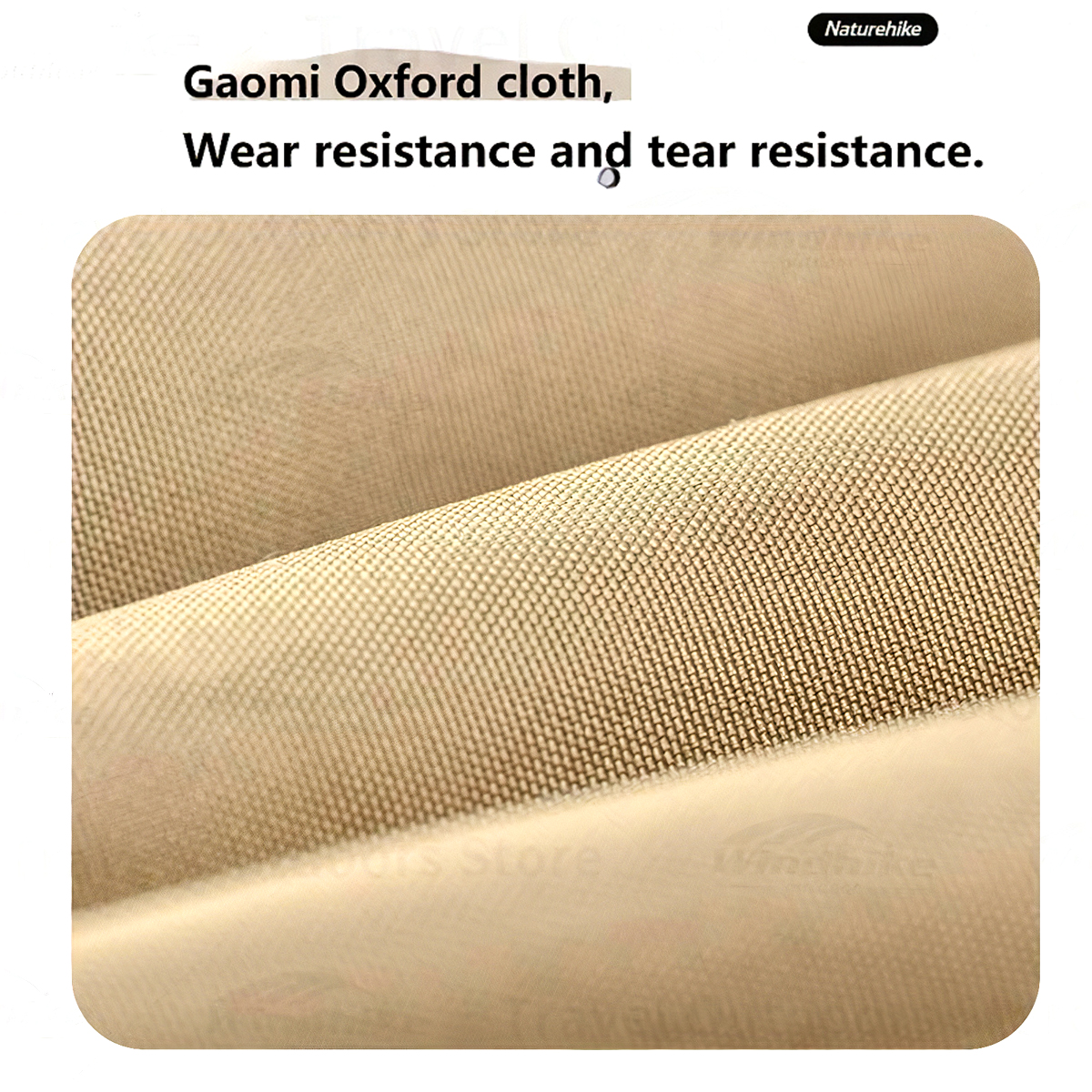 Cận cảnh vải Oxford màu be của ghế cắm trại TY11, chú thích chống mài mòn