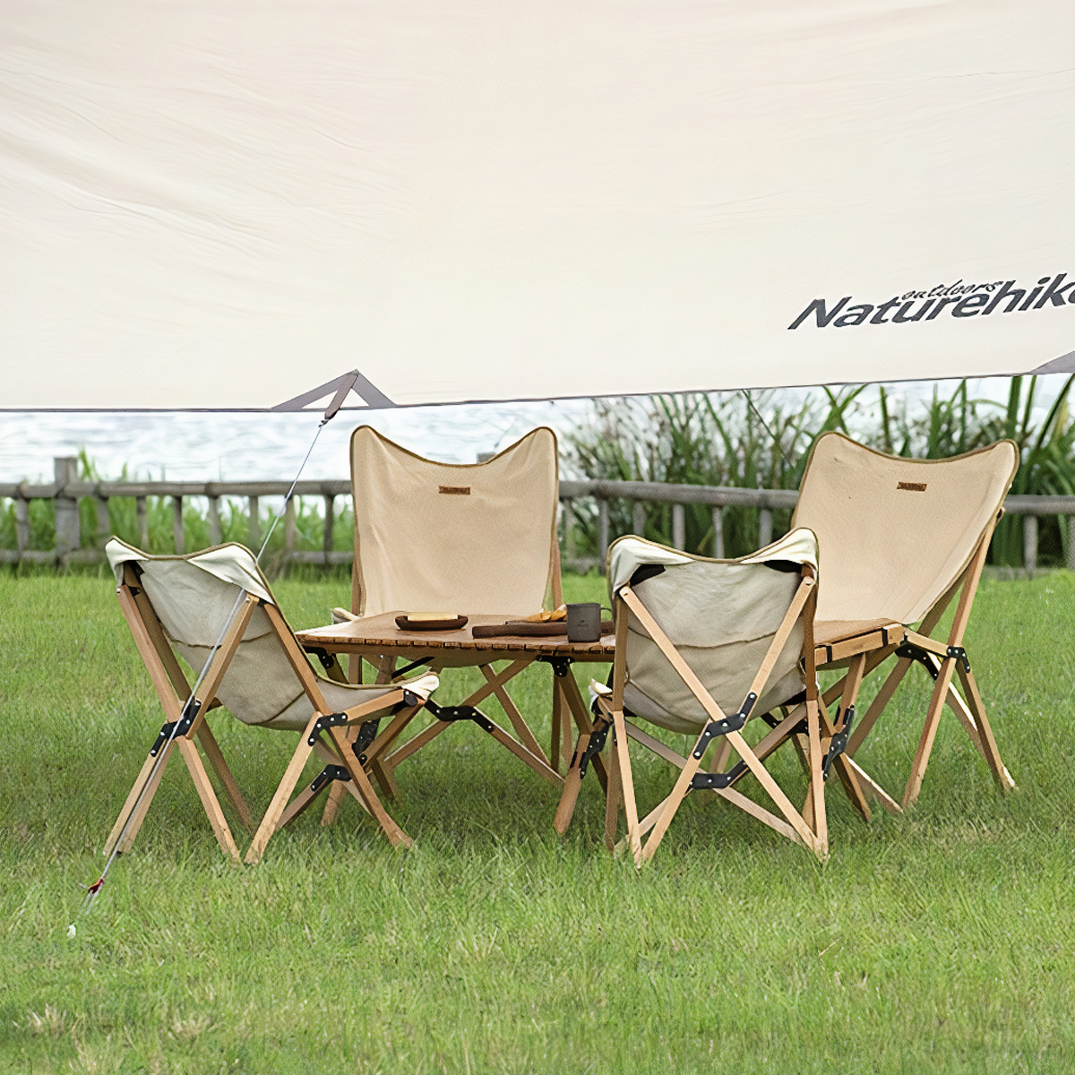 Naturehike NH19JJ008 Ghế Gấp Cắm Trại Khung Gỗ Phong Cách Vintage