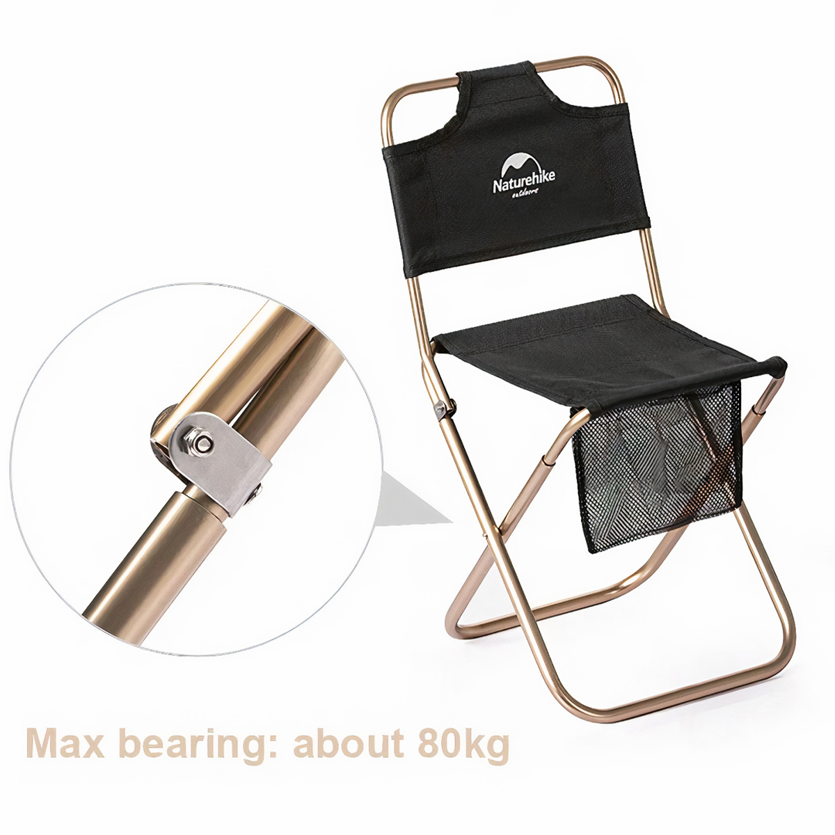 NatureHike NH18M001-Z Ghế Xếp Cắm Trại Inox Có Lưng Tựa, Gấp Gọn Siêu Nhẹ