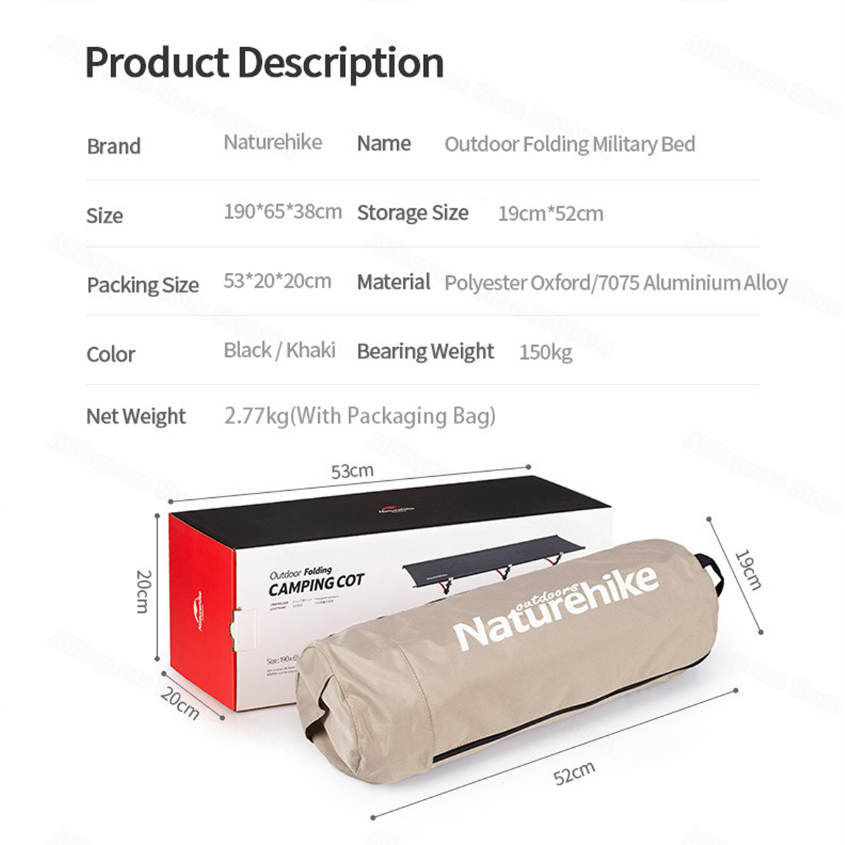 Naturehike NH19JJ006 Giường Xếp Gọn Dã Ngoại Đa Năng XJC04