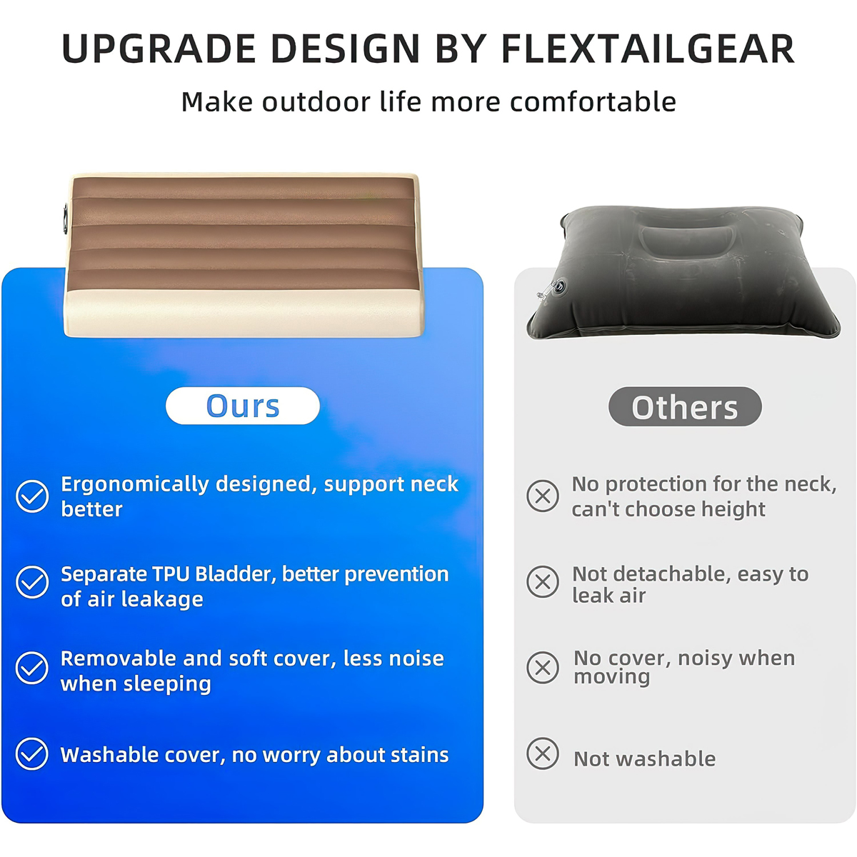 Flextail ZERO PILLOW-B Gối hơi cắm trại công thái học Shape Inflatable Camping Air Pillow