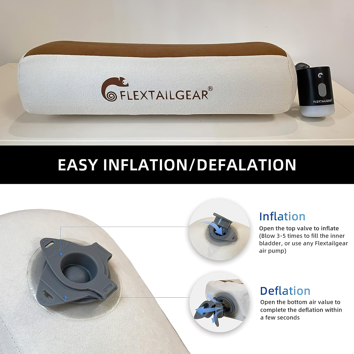 Flextail ZERO PILLOW-B Gối hơi cắm trại công thái học Shape Inflatable Camping Air Pillow