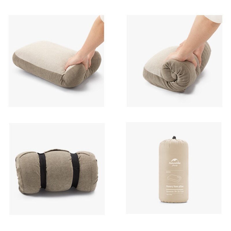 Các bước gấp gọn gối cắm trại Naturehike: cuộn gối rồi cho vào túi đựng