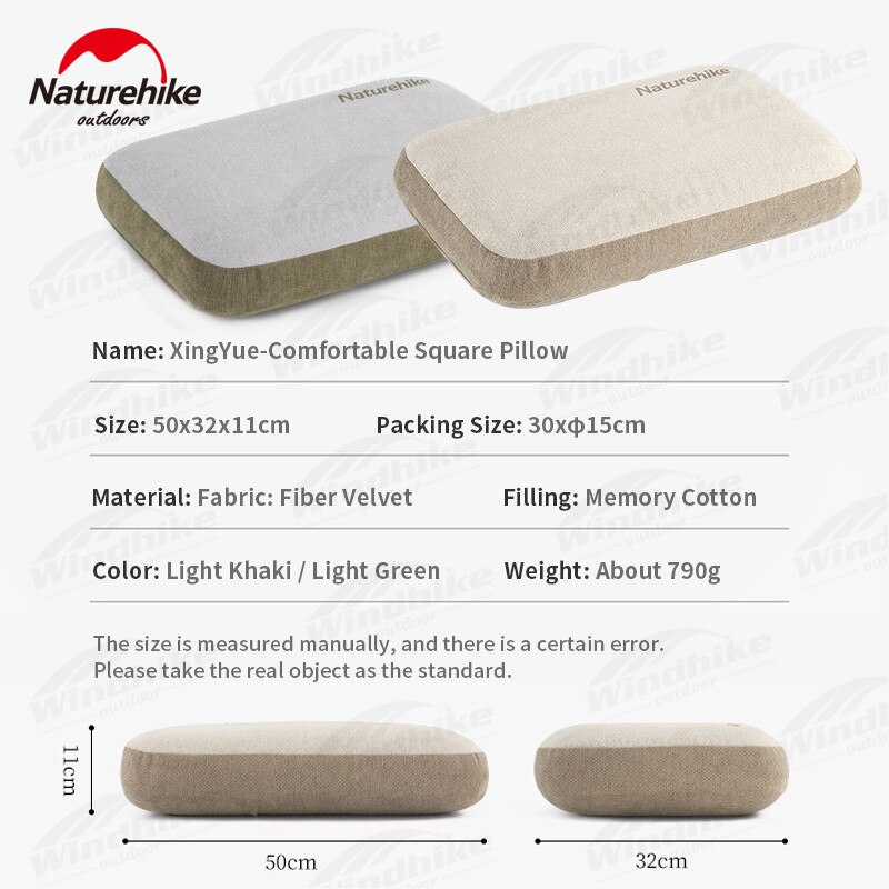 Hai màu gối cắm trại Naturehike xám và be kèm bảng thông số đầy đủ chất liệu, trọng lượng