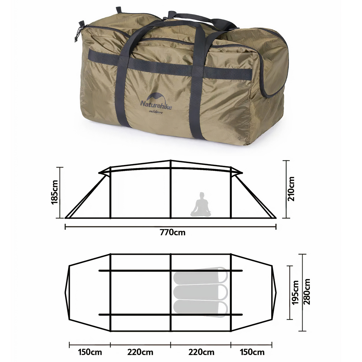 Naturehike NH22YW004 Lều Hầm Cắm Trại Glamping UPF50+ Aries α cho 4 - 6 người