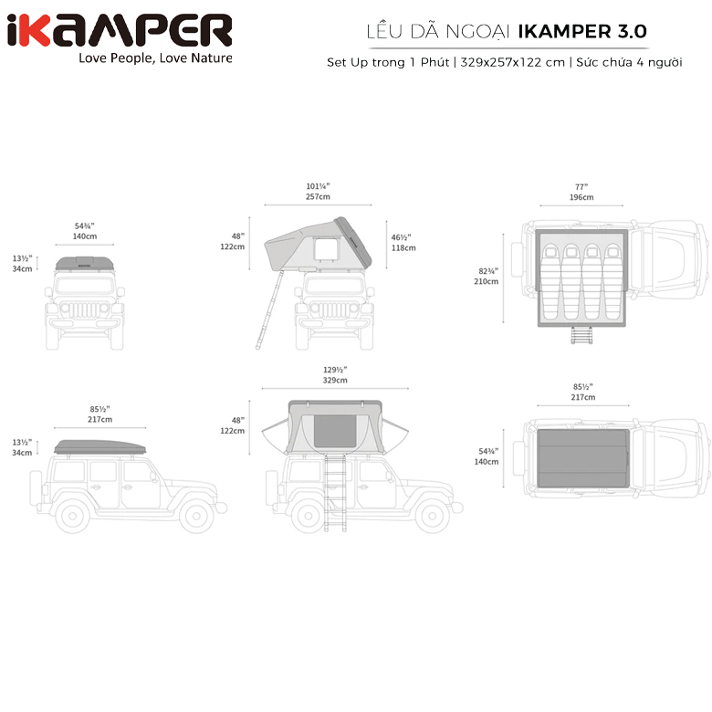Lều Dã Ngoại Nóc Ô Tô IKAMPER SKYCAMP 3.0 ROOF TOP TENT