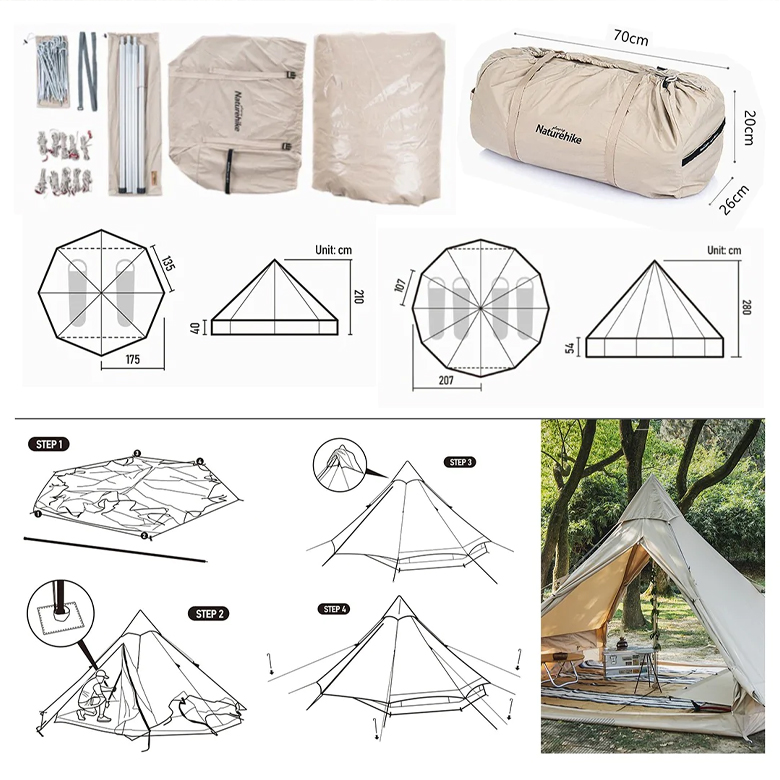 Naturehike NH20ZP004 Lều Cắm Trại Glamping 4 Người