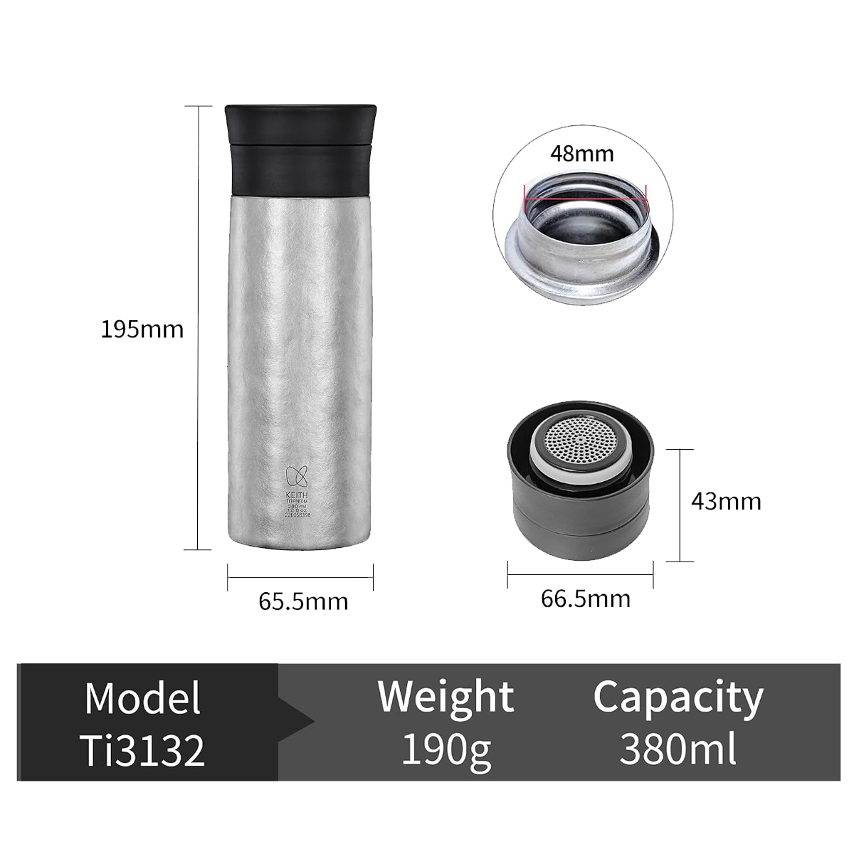 Keith Titanium Bình Giữ Nhiệt 2 Lớp Dã Ngoại Ti3132 / Ti3135 - 380ml
