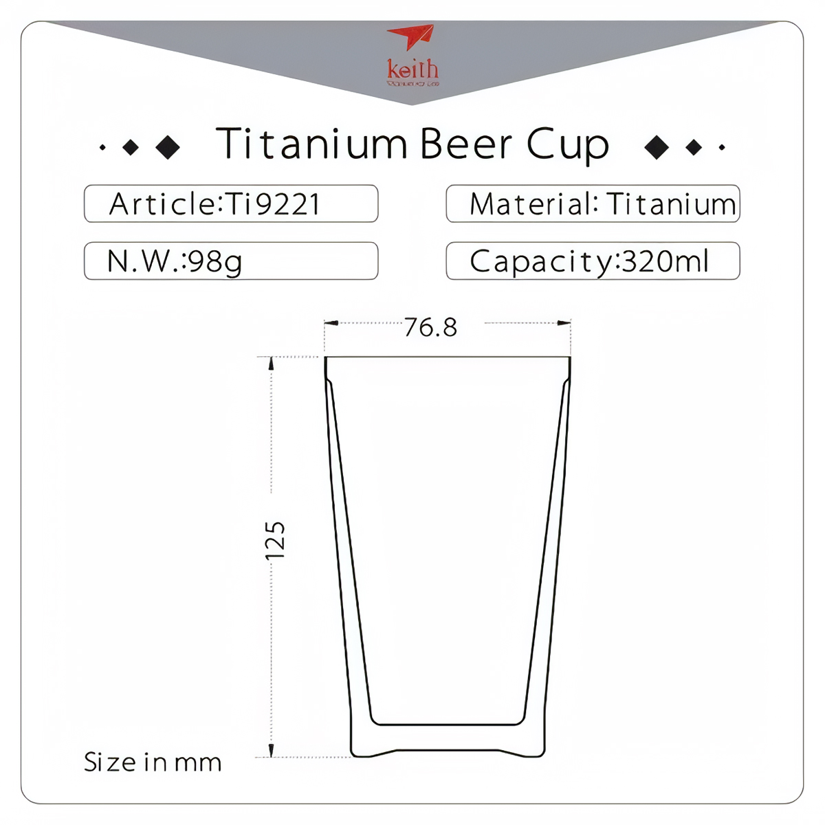 Keith Titanium Cốc Cà Phê 2 lớp Cắm Trại Dã Ngoại Ti3150 320ml