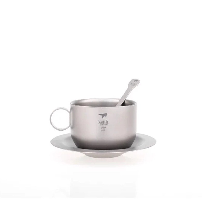 Keith Titanium Coffee cup with saucer and spoon