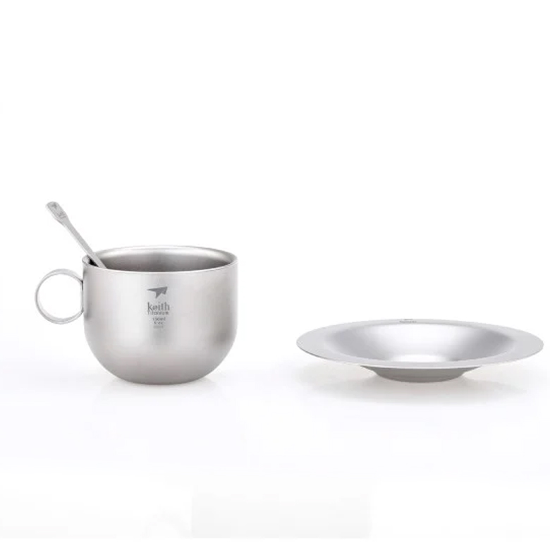 Keith Titanium Coffee cup with saucer and spoon