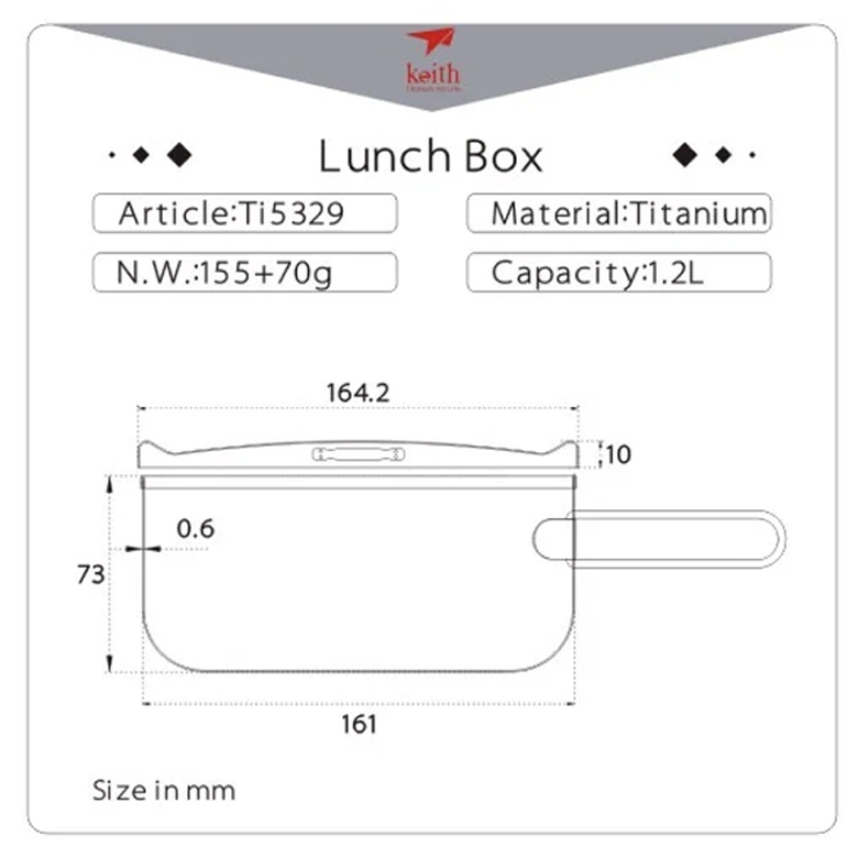 Bảng thông số kỹ thuật Lunch Box Ti5329 kèm sơ đồ kích thước