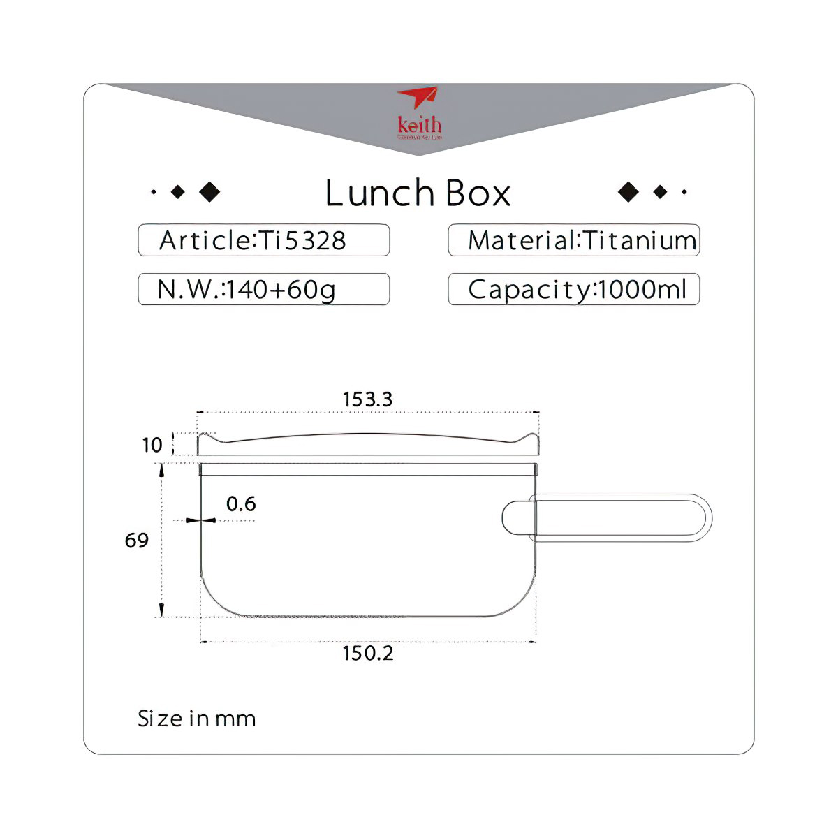 Keith Titanium Ti5328 Hộp Lunch Box 1000Ml