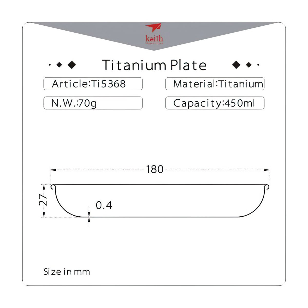 Keith Titanium Ti5368 450Ml Đĩa Ăn Cắm Trại