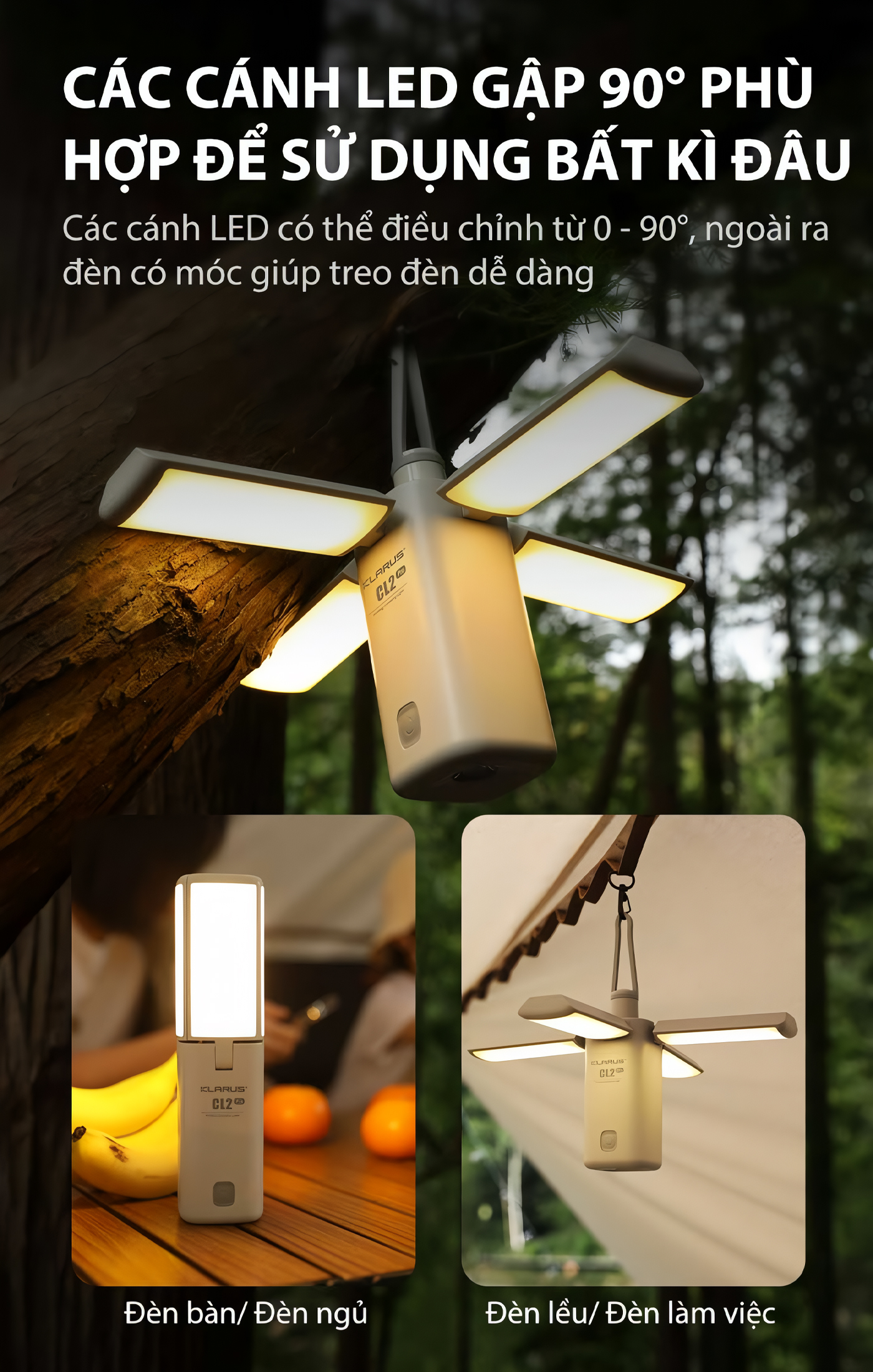 Klarus CL2 Pro Đèn Gập Cắm Trại 750 Lumen Sáng Tỏa 360 Độ, Pin Liền Thân 14000mAh USB-C PowerBank