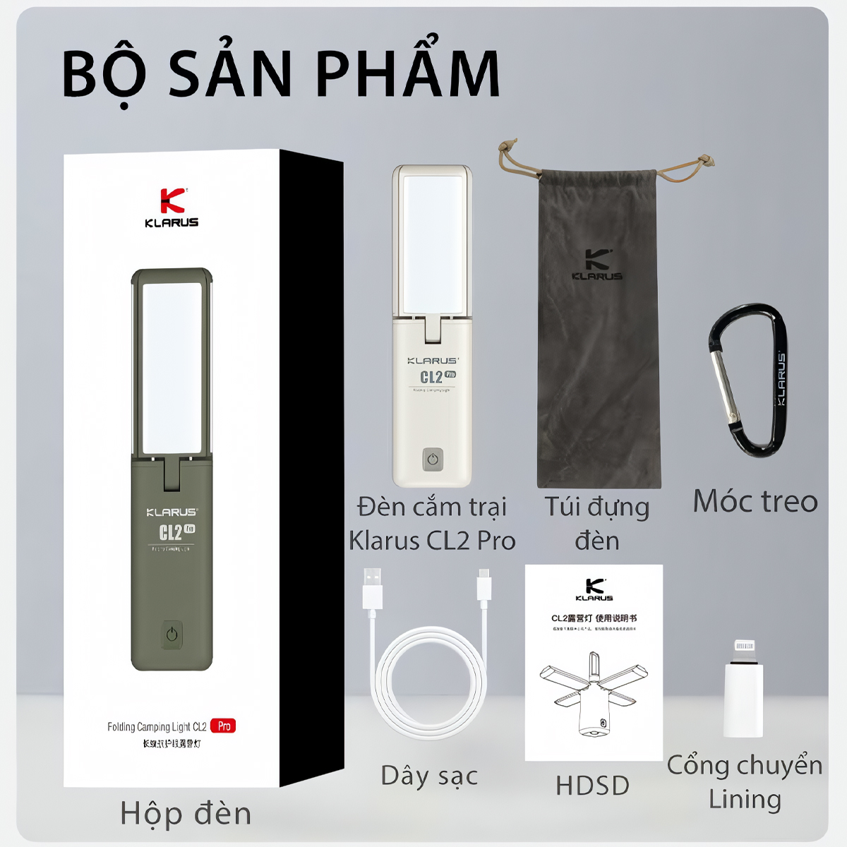 Klarus CL2 Pro Đèn Gập Cắm Trại 750 Lumen Sáng Tỏa 360 Độ, Pin Liền Thân 14000mAh USB-C PowerBank